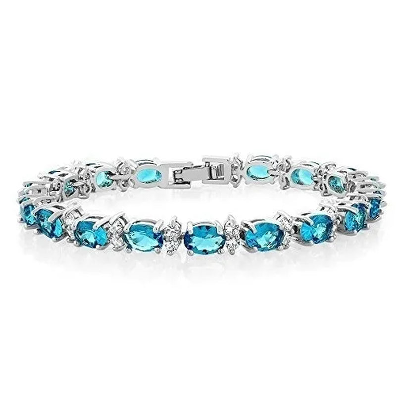 Gem Stone King 925 Sterling Silver Gorgeous Oval and Round Sparkling Cubic Zirconia CZ Tennis Bracelet Jewelry Gift