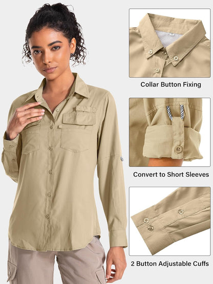 Women'S UPF 50 UV Sun Protection Long Sleeve Safari Shirts Quick Dry Hiking Travel Fishing Outdoor Cool Shirts