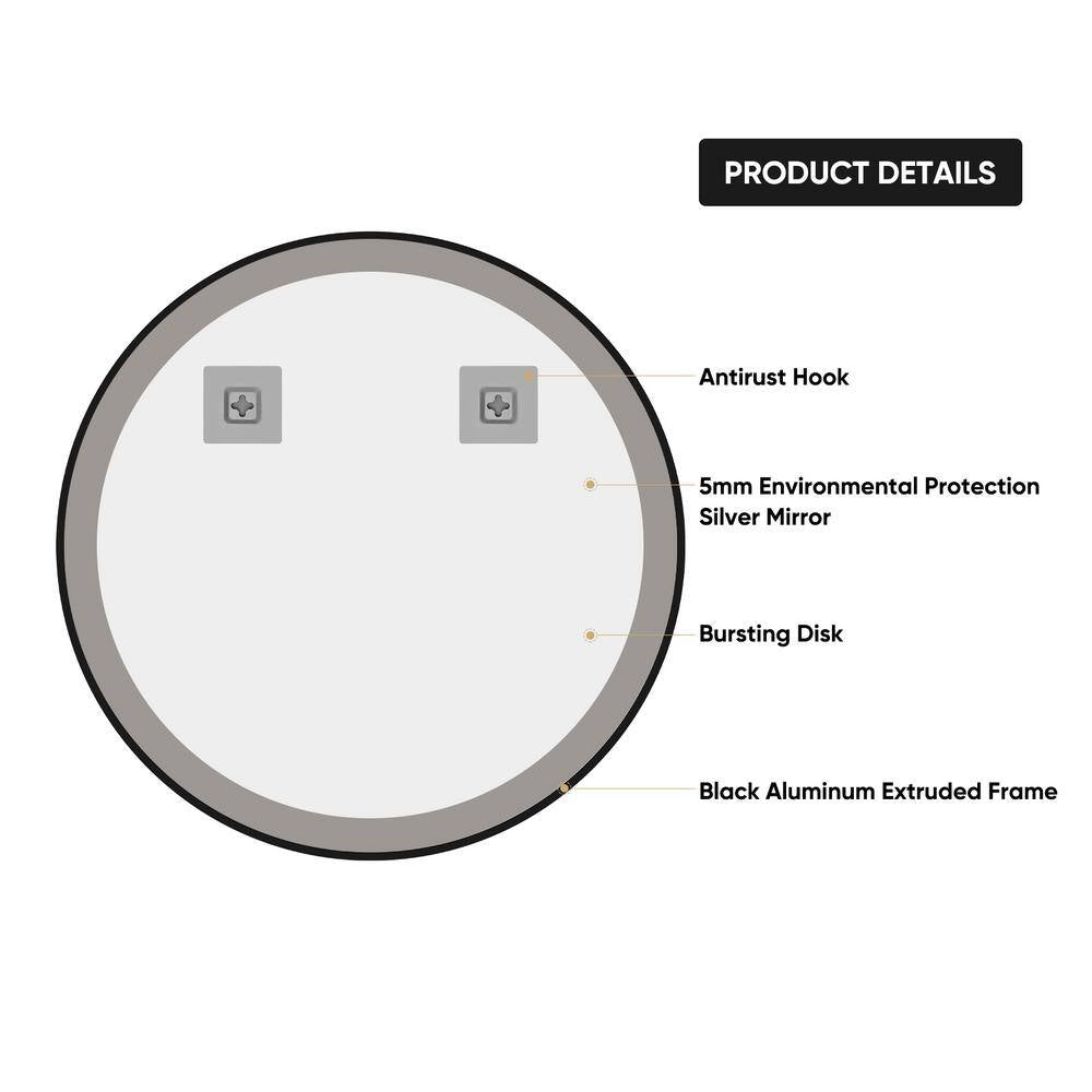 30 In. W X 30 In. H round Framed Wall Mount Bathroom Vanity Mirror in Black