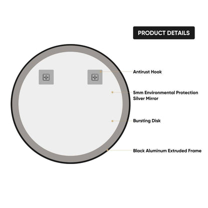 30 In. W X 30 In. H round Framed Wall Mount Bathroom Vanity Mirror in Black