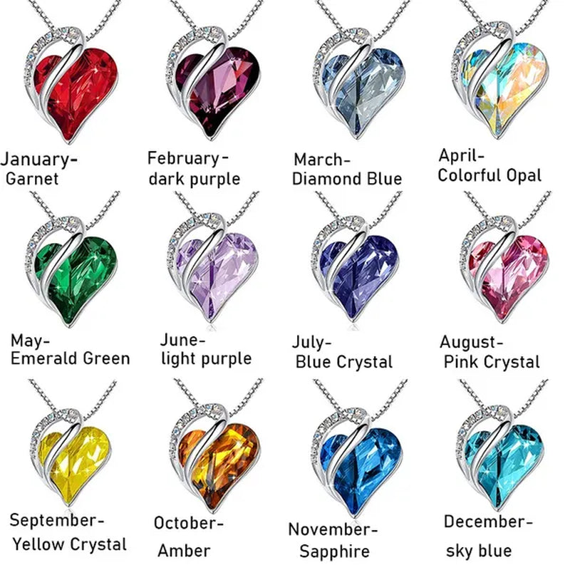 Love Heart Crystals Pendant Necklace January To December Birthstone Jewelry for Woman Blue Crystal Choker Necklace for Bridal Wedding Necklace Valentine's Day  Mother's Day Wife's Anniversary Gift