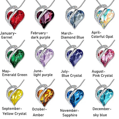 Love Heart Crystals Pendant Necklace January To December Birthstone Jewelry for Woman Blue Crystal Choker Necklace for Bridal Wedding Necklace Valentine's Day  Mother's Day Wife's Anniversary Gift