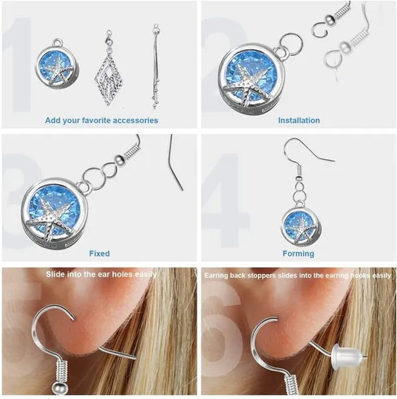 925 Sterling Silver Earring Hooks, Earring Making Kit: 20/50/100PCS Hypoallergenic Earring Hooks with 20/50/100PCS Open Jump Rings and 20/50/100PCS Rubber Earring Backs for DIY Jewelry Making (Silver,Gold)