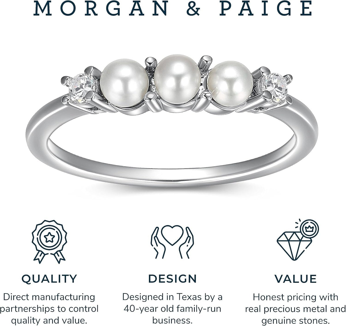Rhodium Plated Sterling Silver Freshwater Cultured Pearl and Cubic Zirconia Ring for Women