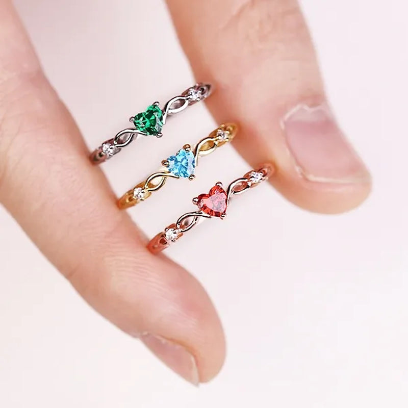 Women Dainty 18k Gold plated Seablue Eternal Heart Shaped Sapphire Diamond Gemstone Ring
