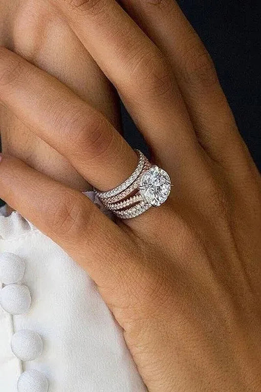 3pcs/set Natural  White Sapphire Princess Ring Romantic Wedding Birthstone Bride Engagement Anniversary Gift Ring Jewelry