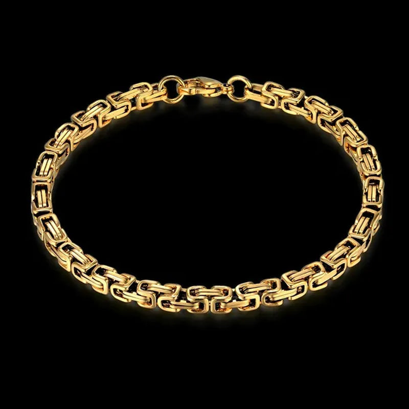 Mens Stainless Steel Bracelet Box Byzantine Chain ,Unisex 4MM 18K Gold / Silver Plated Jewelry