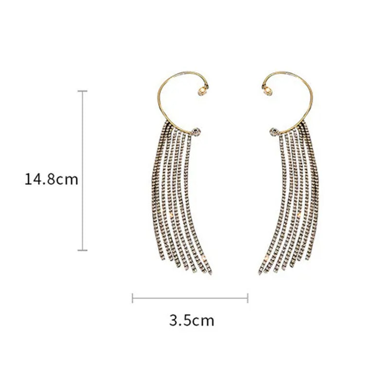 1Pc New Sparkling Diamond Tassel Ear Cuff Dangle Tassel Ear Cuff Earrings Without Pierced