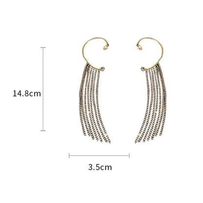 1Pc New Sparkling Diamond Tassel Ear Cuff Dangle Tassel Ear Cuff Earrings Without Pierced
