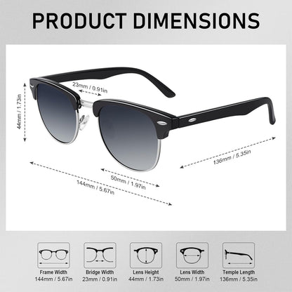 Classic Horn Rimmed Semi Rimless Polarized Sunglasses for Men Women GQO6