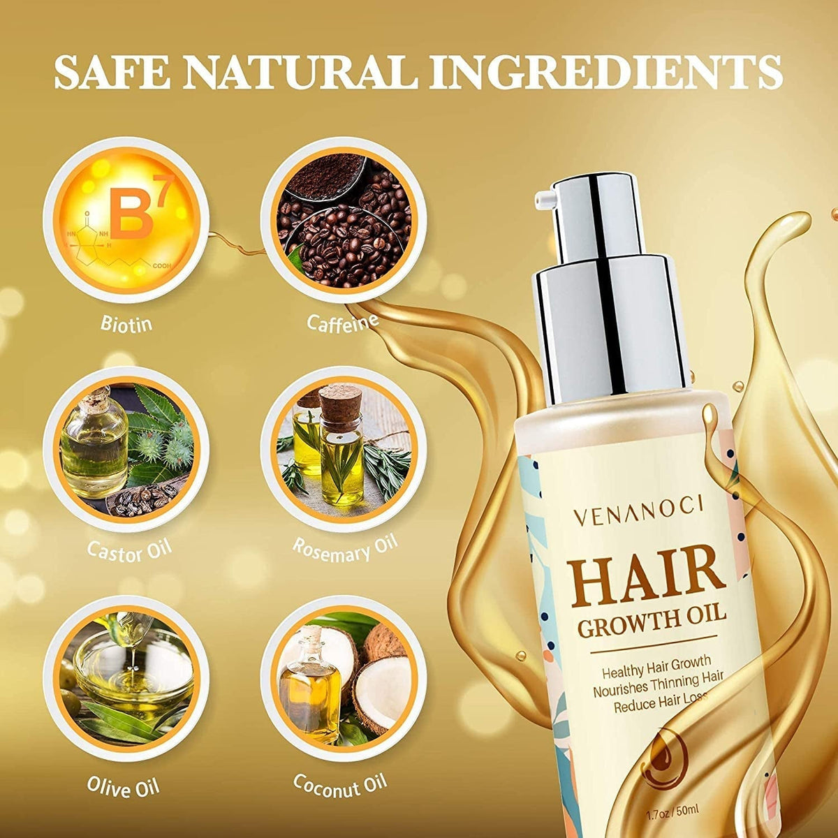 Biotin, Castor & Rosemary Oil for Hair Growth for Women, Hair Loss Treatments for Dry Damaged Hair and Growth, Serum for Thicker Longer Fuller Healthier Hair, All Natural Vitamin Rich Treatment