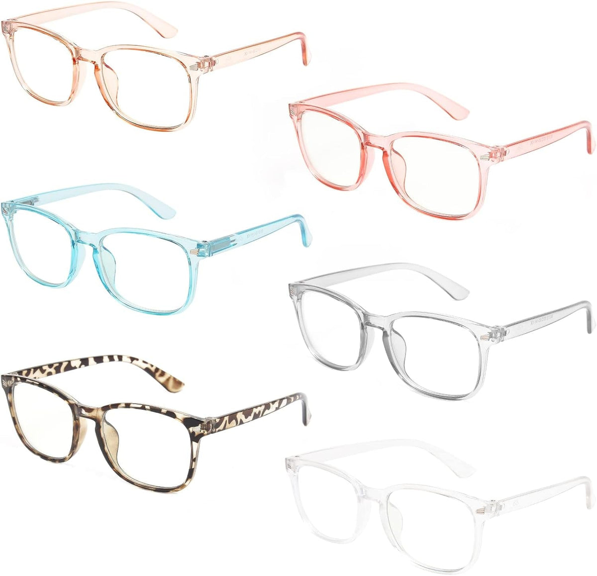 6 Pack Blue Light Blocking Glasses for Computer Gaming, Fashion Fake Anti Eye Strain Eyeglasses for Women Men (6 Pack Mix-01)