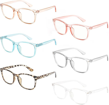 6 Pack Blue Light Blocking Glasses for Computer Gaming, Fashion Fake Anti Eye Strain Eyeglasses for Women Men (6 Pack Mix-01)