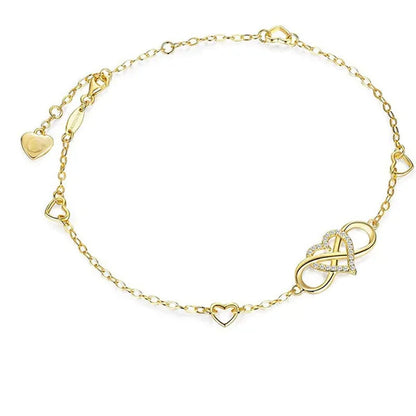 Exquisite Fashion Womens Ankle Bracelet 925 Sterling Silver Anklet Cubic Zirconia Infinity Heart Summer Beach Stylish Chain Adjustable Gift for Women