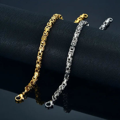 Mens Stainless Steel Bracelet Box Byzantine Chain ,Unisex 4MM 18K Gold / Silver Plated Jewelry