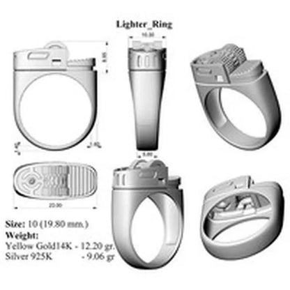 Punk Cool Style Unique Locomotive Men Fashion Brass Lighter Ring Anniversary Gift Wedding Engagement Cigarette Lighter Men's Jewelry Gift Size 6-13