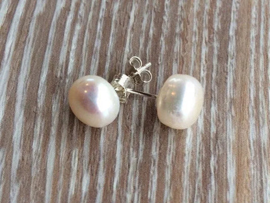 Pearl Earrings White Ivory fresh water pearls 8mm and 925 sterling silver