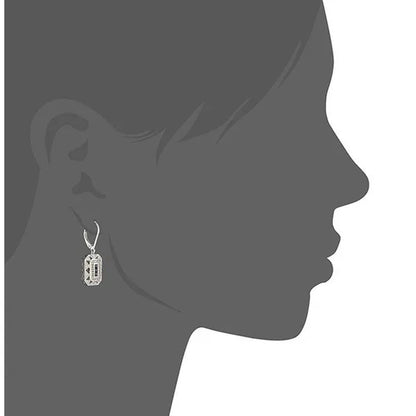 Retro 925 Sterling Silver Blue Sapphire Gemstone Newshe Drop Dangle Earrings Art Deco-style White Cubic Zirconia Leverback Earrings CZ Charm Woman Jewelry Gift