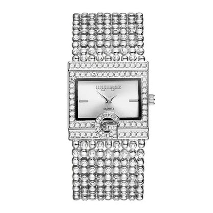 Lucky Bracelets Luxury Ladies Wrist Watch Fashion Full Diamond Gold Stainless Steel Rectangular Female Quartz Watch