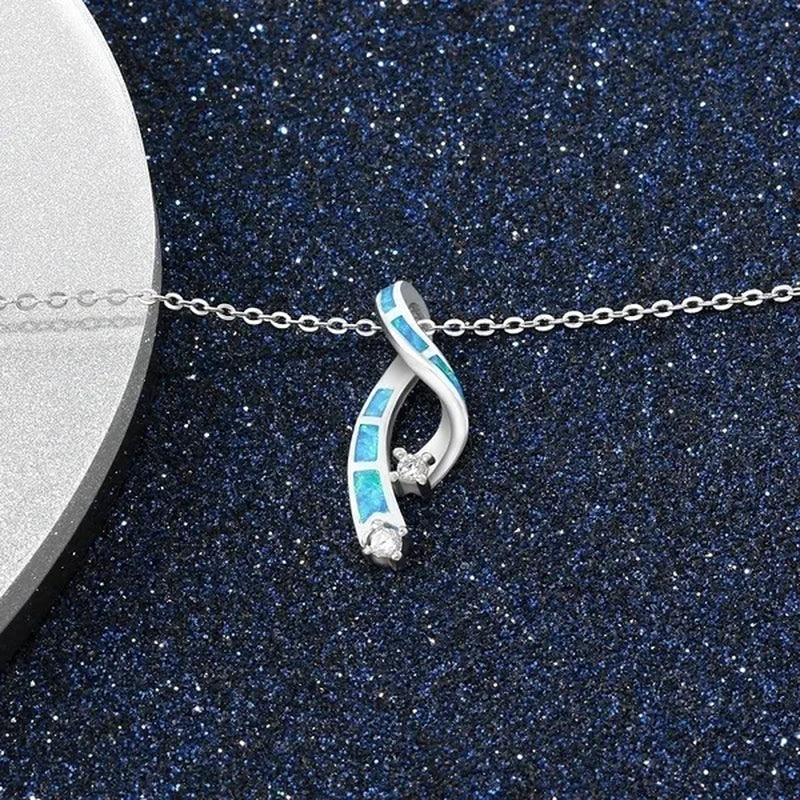 New Fashion 925 Sterling Silver Blue Fire Opal Cross Pendant Necklace Diamond Jewelry Bridal Wedding Accessories