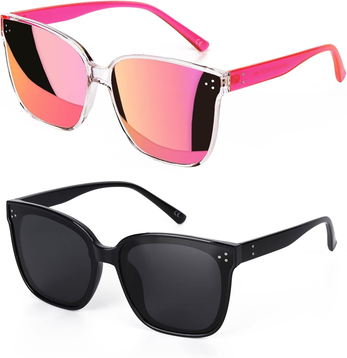 Sunglasses Womens, Oversized Pink Sunglasses for Women with Trendy Mirrored Lens UV400 Blocking
