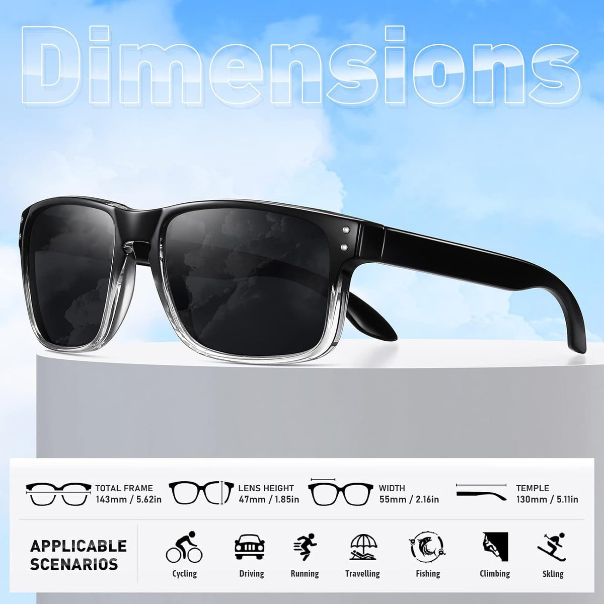 Polarized Sunglasses Men Womens - Retro Square Sun Glasses for Fishing Driving UV Protection (Black)