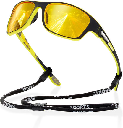 Polarized Sports Sunglasses for Men: UV400 Protection Glasses Womens Wrap Around Goggles for Driving Fishing