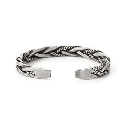 925 Sterling Silver Vintage Weave Style Opening Men Bracelet Fashion Silver Distressed Geometric Bracelets Jewelry Gift