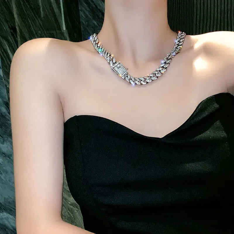 Fashion Hip Hop Iced Out Diamond Full Miami Curb Cuban Chain CZ Bling Rapper Necklaces for Women Men Jewelry