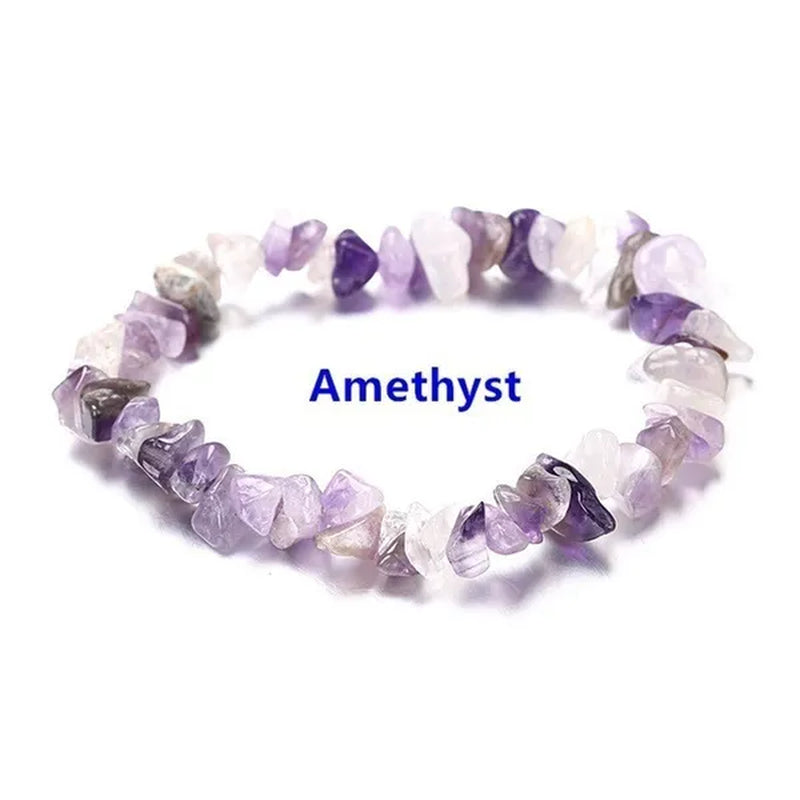 Natural Crystal Chakras Bracelet Natural Gemstone Chips Jewelry Bracelet Amethyst Red Agate Carnelian White Crystal Turquoise Citrine Bracelet (Adjustable Size)