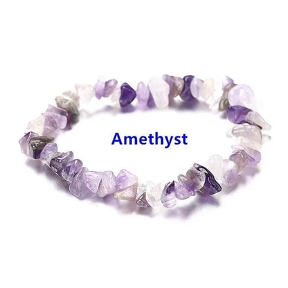 Natural Crystal Chakras Bracelet Natural Gemstone Chips Jewelry Bracelet Amethyst Red Agate Carnelian White Crystal Turquoise Citrine Bracelet (Adjustable Size)