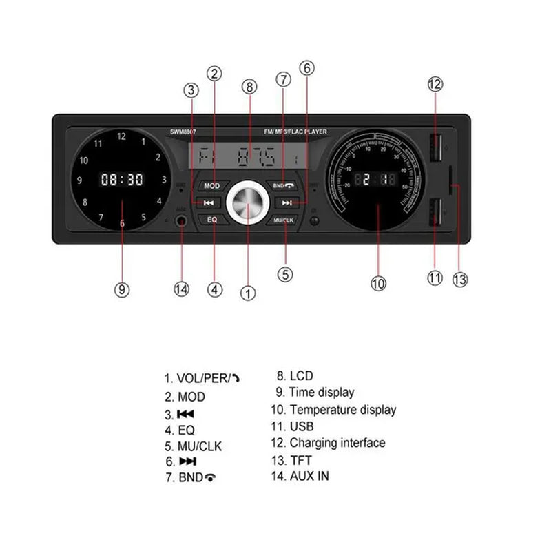 1DIN In-Dash Carradios Stereo Remote Control Digital Bluetooth Audio Music Stereo 12V Car Radio MP3 Player
