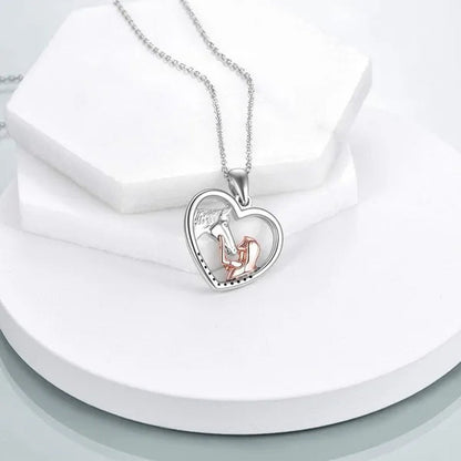 2022 New Exquisite Fashion 925 Sterling Silver Girl and Horse Necklace for Women Girls Heart Diamond Pendant Necklace Horse Jewelry for Girl Daughter Birthday Party Anniversary Gift