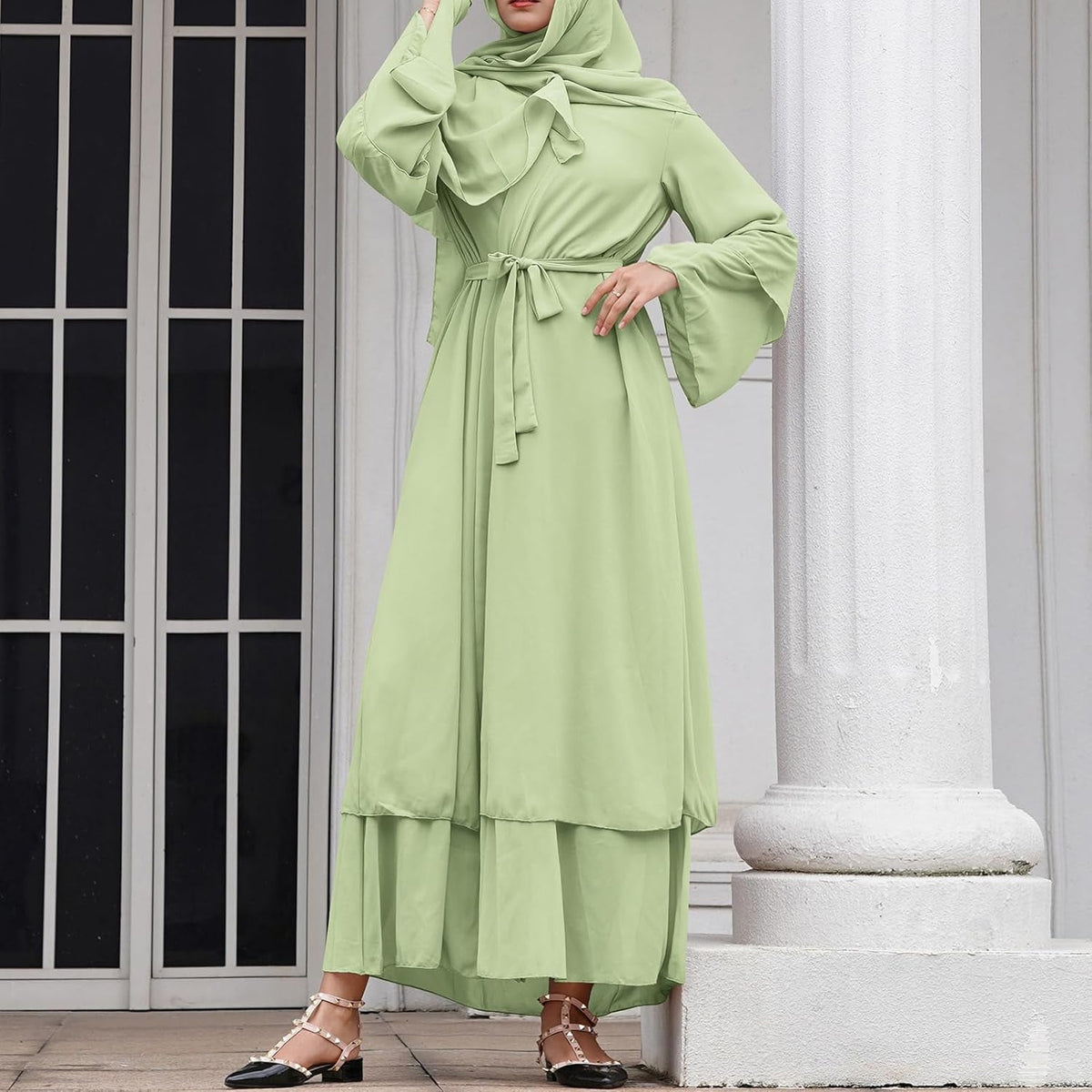 Abayas Muslim Dress for Women Long Sleeve Islamic Abaya Eid Dubai Kaftan Dresses Middle East Prayer Dress Chiffon Robe