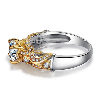 925 Sterling Silver 2 Tone Round Cut CZ Engagement Wedding Ring for Women Girl Size 5-10