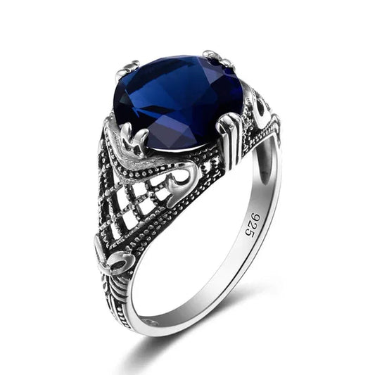 High Quality Fashion 2016 Blue Sapphire Vintage Wedding Ring Antique 925 Sterling Silver for Women Jewelry