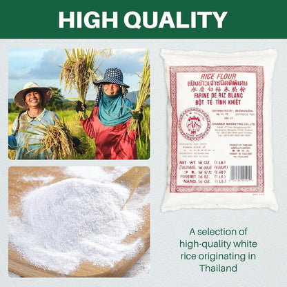 Thai Rice Flour 16 Oz (Basic), Pack of 1, Thailand Rice Flour for Baking & Cooking, 100% Natural, Gluten-Free, Vegan, 1 Pound