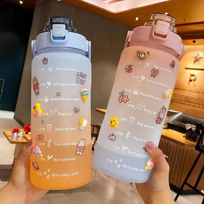 Water Bottle With Time Marker & Straw, 900ML/2000ML Large Capacity Motivational Leakproof Plastic Water Jug For Fitness Gym School Outdoor Travel Work Camping Hiking Hunting Fishing To Ensure You Drink Enough Water Daily