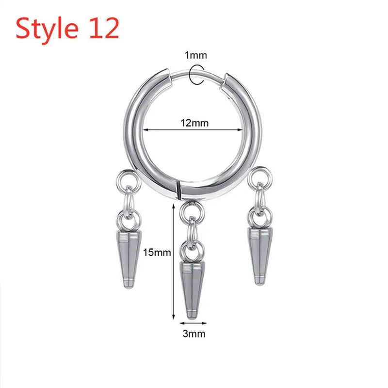 1 Pair Stainless Steel Huggie Hinged Hoop Earrings Hoop Dangle Earrings for Women Men Silver Black