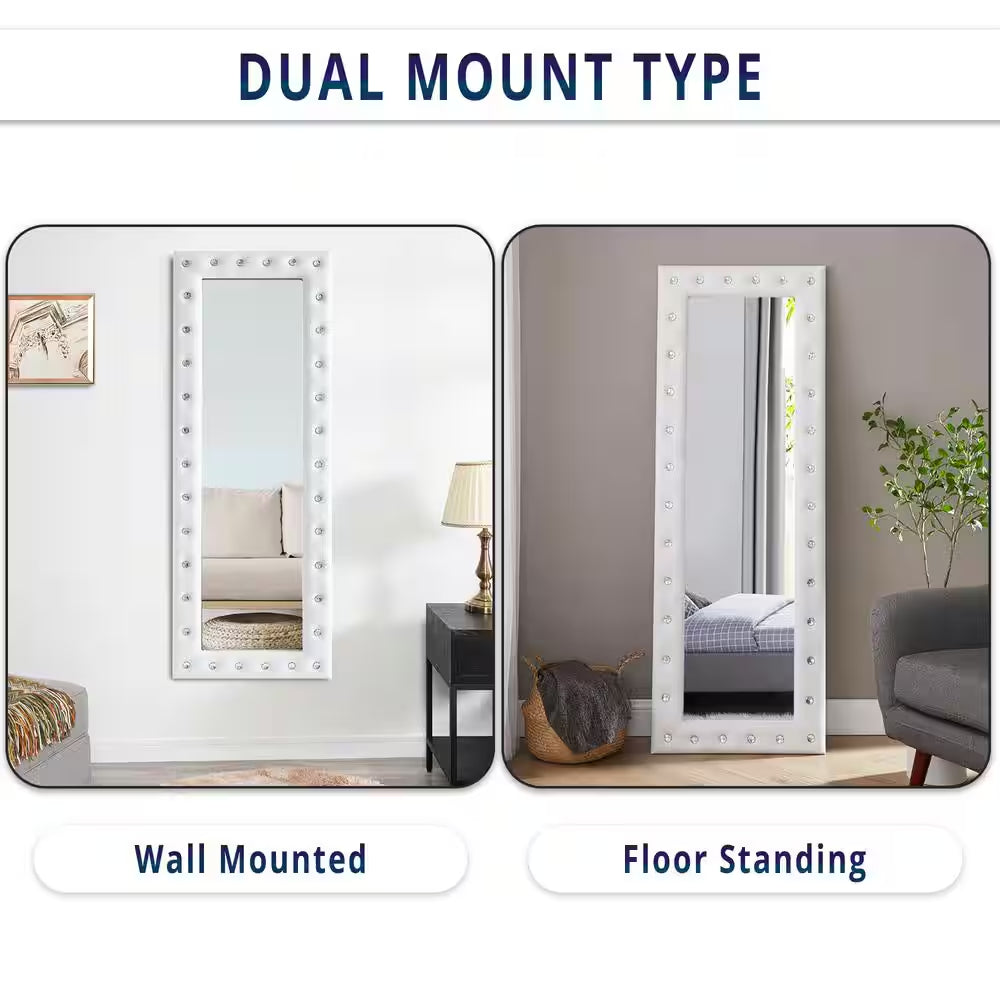 White 22 In. W X 63 In. H Modern Crystal Tufted Rectangle Framed Leaning Mirror