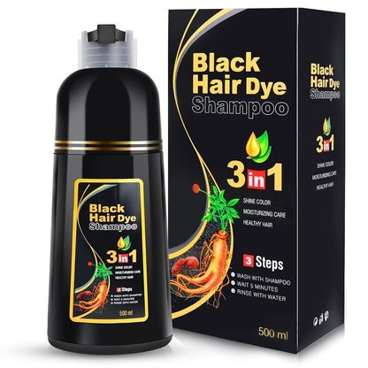 Black Hair Dye Shampoo 3 in 1 for Gray Hair, Hair Color Shampoo for Women and Men, Instant Shampoo Hair Dye-100% Grey Hair Coverage (16.9 Fl Oz)