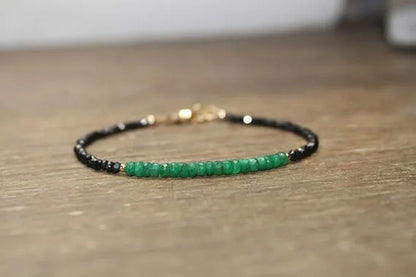Emerald and Black Spinel Bracelet Emerald Jewelry Beaded Bracelet