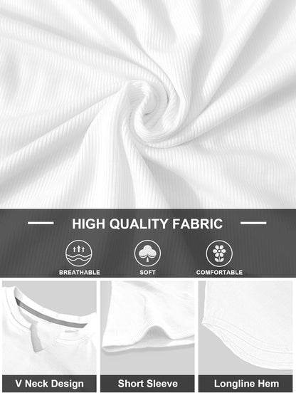 Mens Muscle T Shirts V Neck Short Sleeve Henley Shirt Hipster Longline Gym Workout Athletic Tee Shirts