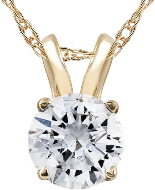 14K White or Yellow Gold 1/2 Ct T.W. Diamond Round-Cut Solitaire Pendant Women'S Necklace with 18" 14K Gold Chain