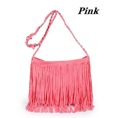 Womens Fashion Faux Suede Fringe Tassel Shoulder Bag Beach Handbags Messenger Bag（6 Colors）