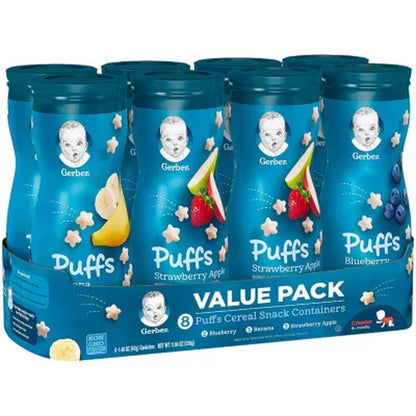 Gerber Grain & Grow Cereal Snack Puffs, Variety Pack, 1.48 Oz., 8 Ct.