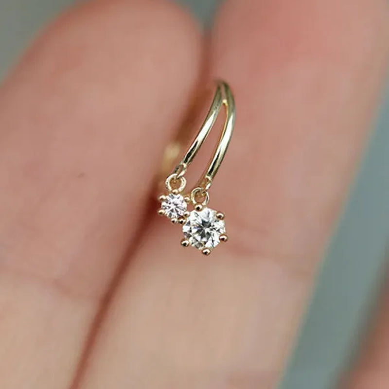 Simple Lab Diamond Pendant Gold C Shape Earrings for Women Daily Casual Fashion Accessories