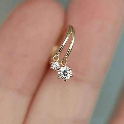 Simple Lab Diamond Pendant Gold C Shape Earrings for Women Daily Casual Fashion Accessories