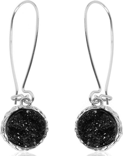 Humble Chic Simulated Druzy Threader Drop Earrings for Women - Gold, Silver, or Rose Gold Tone Trendy Boho Dangles with Sparkly Round Stone