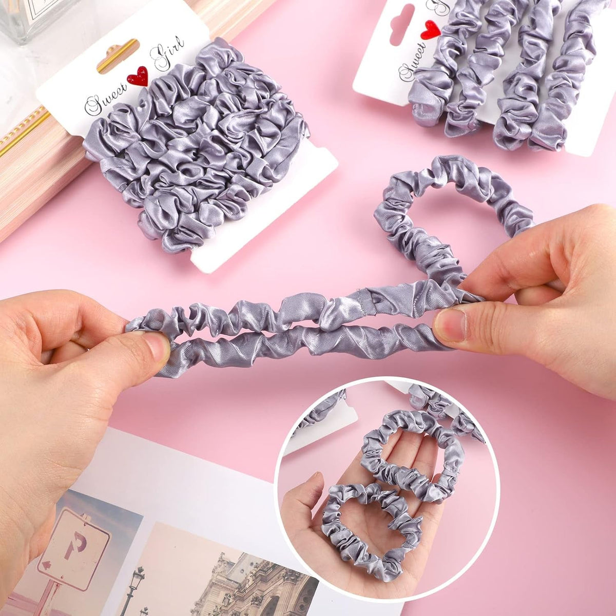 12Pcs Satin Scrunchies, Silver Gray Satin Hair Ties Elastic Hair Bands Ponytail Holder Hair Accessories for Women Girls